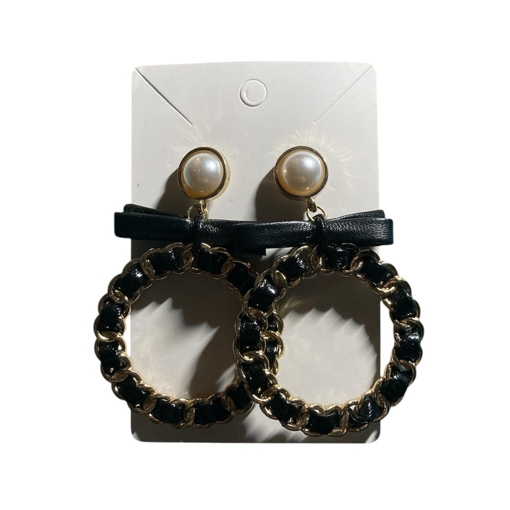 Gold Hoop Dangle Earrings w/ Bow